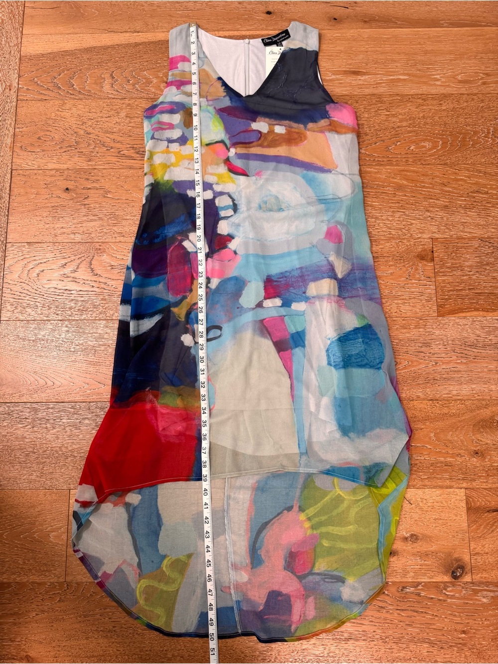 Claire Desjardins Sleeveless High-Low Dress Sz Small Abstract Art Print V Neck - Picture 9 of 13